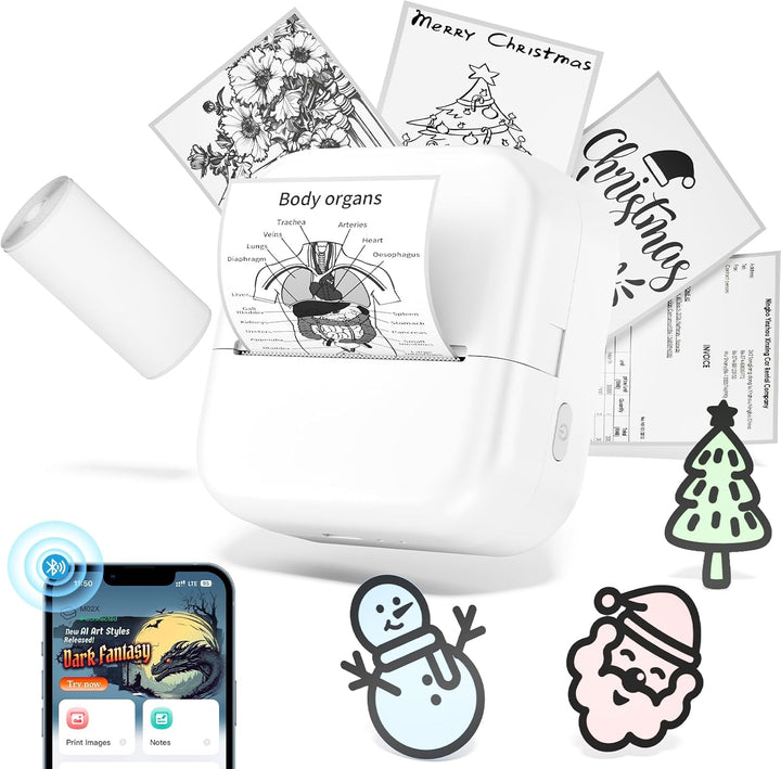 Phomemo Aufkleber Drucker - Mini Fotodrucker, M02X Kabellos Bluetooth Thermischer Mobiler Drucker, T