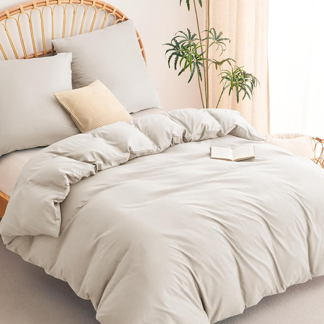 WAVVE Bettwäsche 240x260 3 teilig Beige - Bettbezug 260 x 240 Set mit Kissenbezügen 65x65 cm, Bettwä