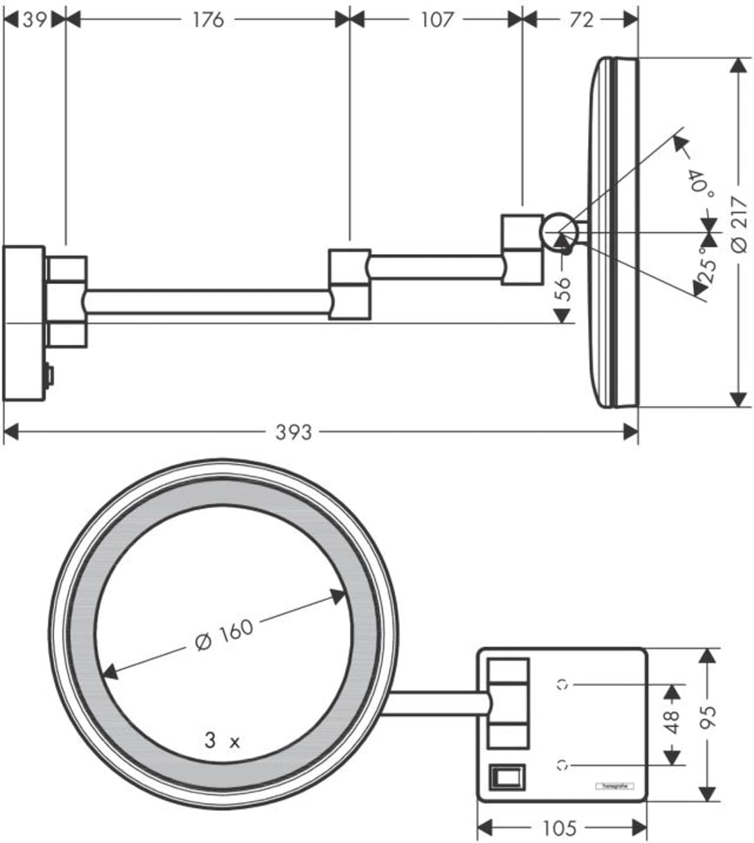 hansgrohe AddStoris - Kosmetikspiegel mit LED-Beleuchtung, Schminkspiegel mit Beleuchtung, Rasierspi
