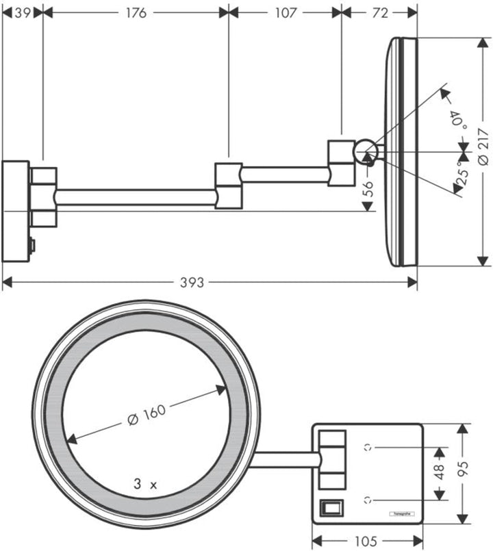 hansgrohe AddStoris - Kosmetikspiegel mit LED-Beleuchtung, Schminkspiegel mit Beleuchtung, Rasierspi