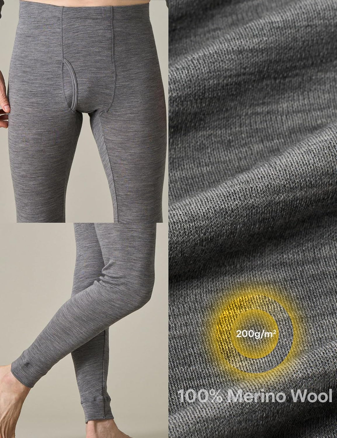 APASA Herren 100% Merinowolle Thermounterhosen, Premium Merino Wolle Unterhosen Thermounterwäsche (M