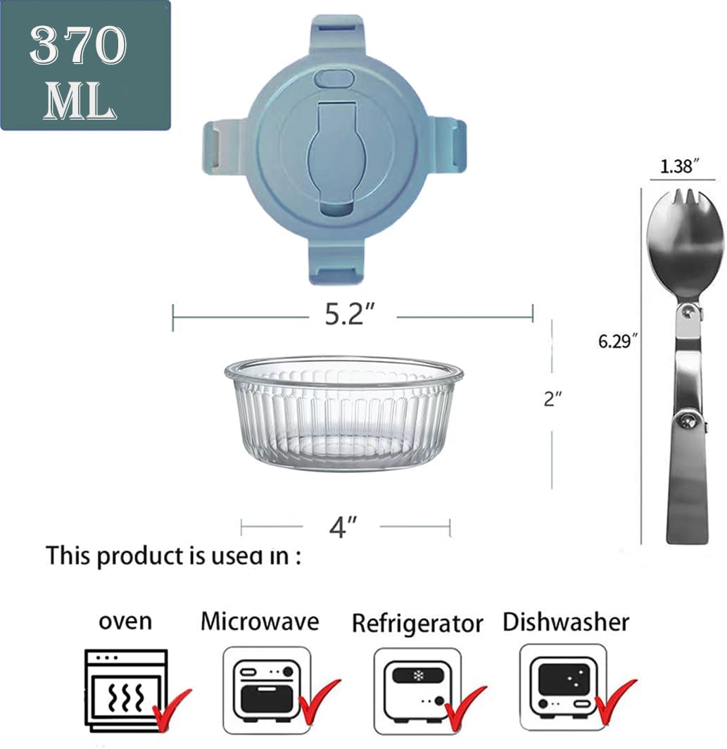 370ml Klein Runde Glasbehälter Mit Deckel Und Löffel, 12oz Runde Klein Meal Prep Gläser für Büro, Sc