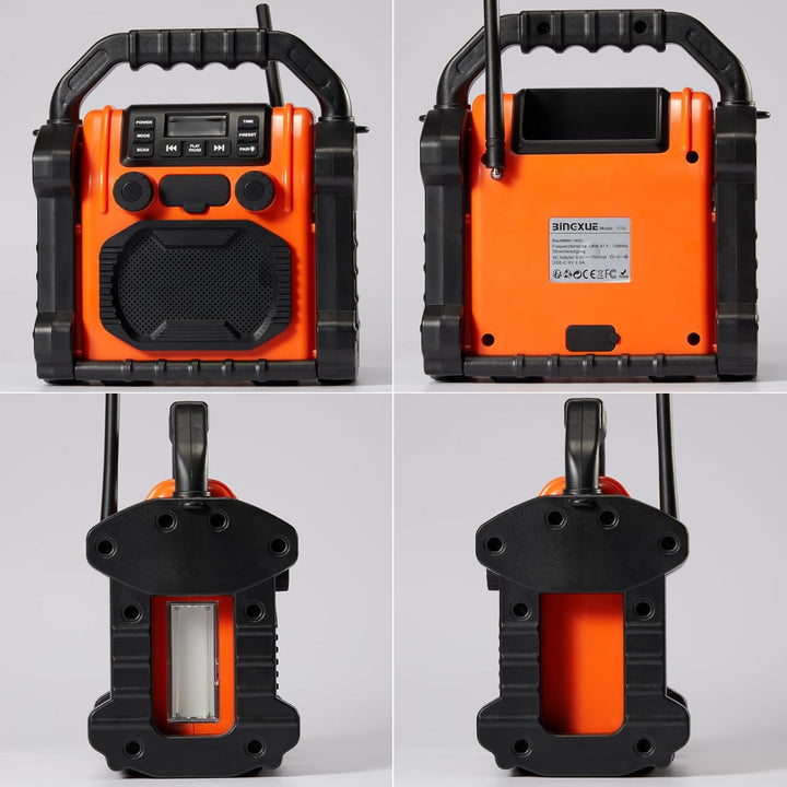 Bingxue FM-Radio-Empfänger, USB-Bluetooth-Lautsprecher mit Uhr-Alarm/LED-Lichtern, tragbar, Antikoll