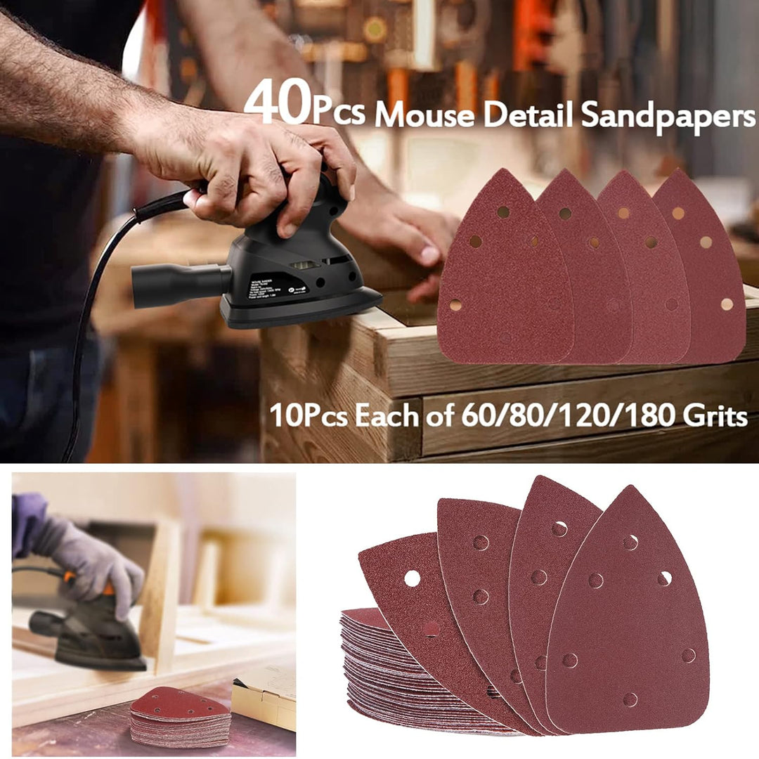 Irfora Detail-Schleifpapier-Set, Maus-Schleifpapier, 140 x 100 mm, 6 Löcher, 40 Stück