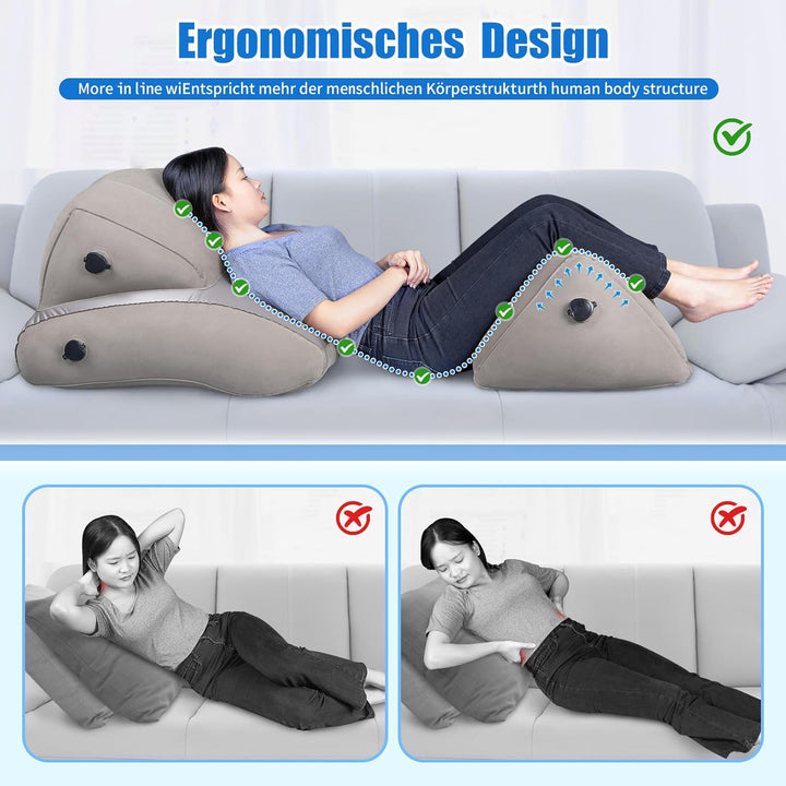 SAHEYER Aufblasbares Rückenlehnen Beinkissen Set, 2 verstellbare aufblasbare Keil-Lesekissen Ergonom