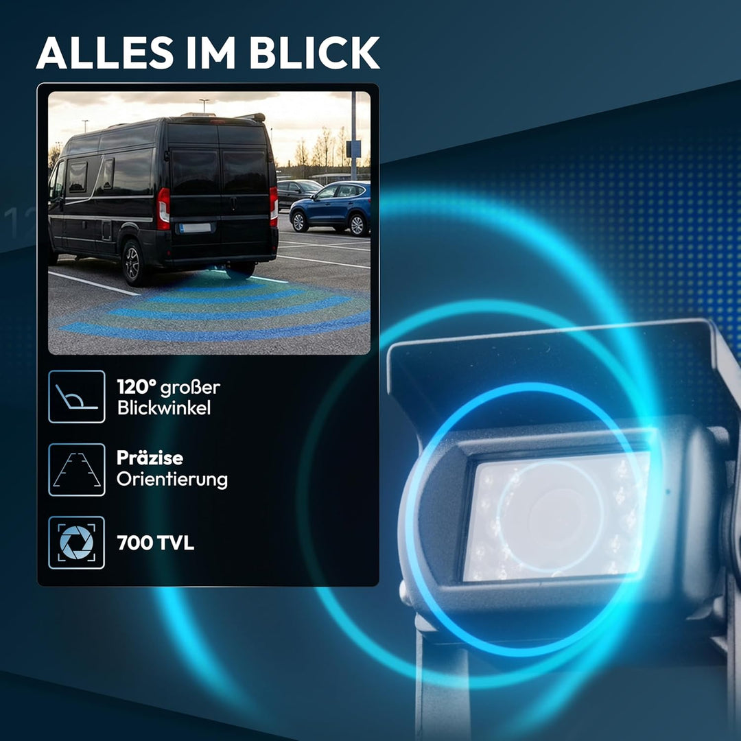 VSG24 Rückfahrkamera Set für Wohnmobile &amp; Camper mit 2 Kameras und 7 Zoll Monitor – kabelgebunden, w