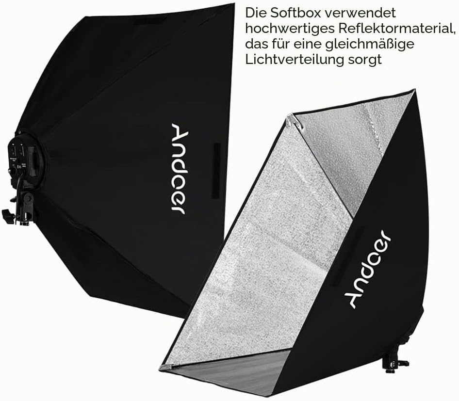 Softbox Set Fotostudio, Andoer Softbox Beleuchtungsset, 2 x 50 x 70cm Softbox mit 2 x 4in1 Lampenfas