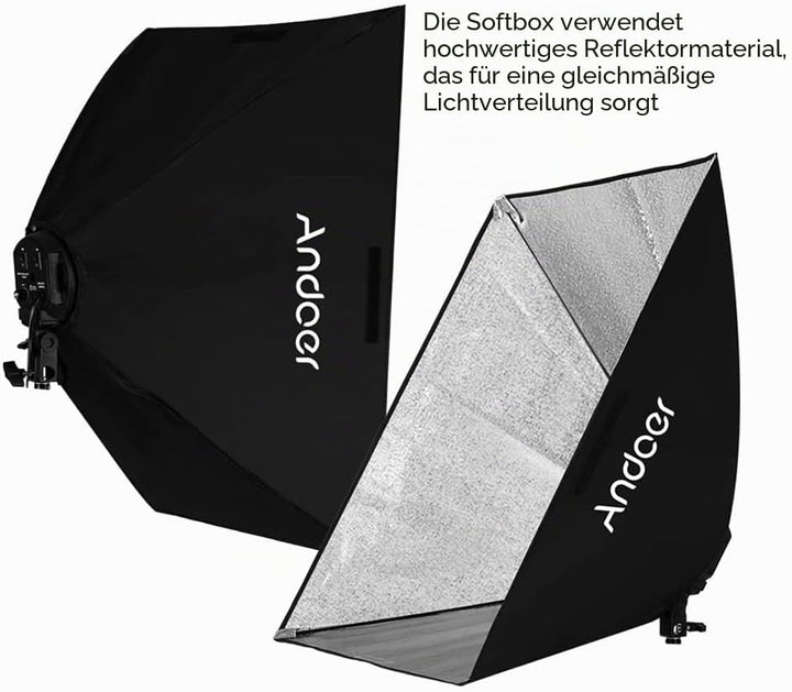 Softbox Set Fotostudio, Andoer Softbox Beleuchtungsset, 2 x 50 x 70cm Softbox mit 2 x 4in1 Lampenfas