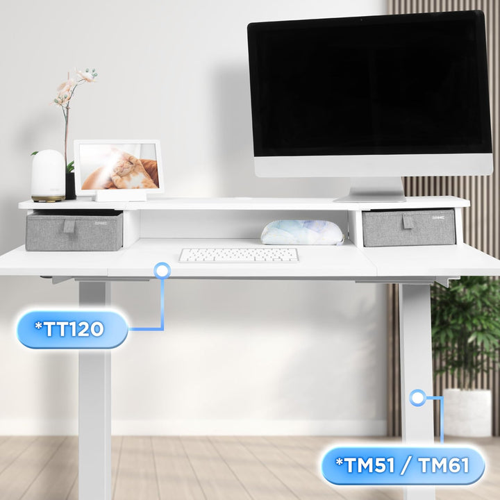 Duronic DD2 WE Schreibtischaufsatz für 2 Monitore | 120 x 25 x 11,5 cm | Monitorerhöhung mit Tischkl