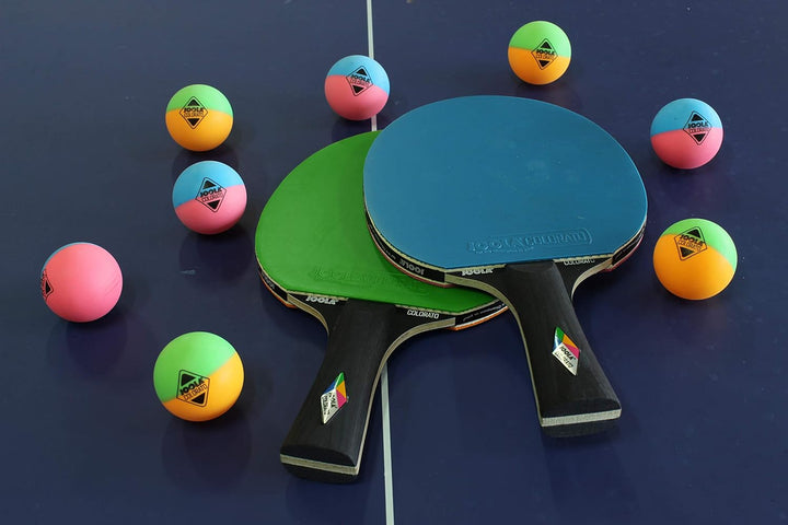 JOOLA Tischtennis-Set COLORATO Bestehend aus 2 Tischtennisschläger + 8 Bunte Tischtennisbälle & Tisc
