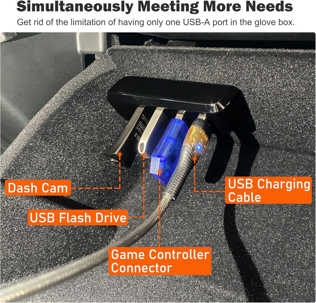 Handschuhfach USB Hub für Tesla Model Y 2021-2024 Model 3 2021-2023, 4-in-1 Multiport Handschuhbox D