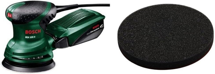 Bosch Home and Garden Exzenterschleifer PEX 220 A (220 Watt, im Karton) + Bosch Polierschwamm, 125 m
