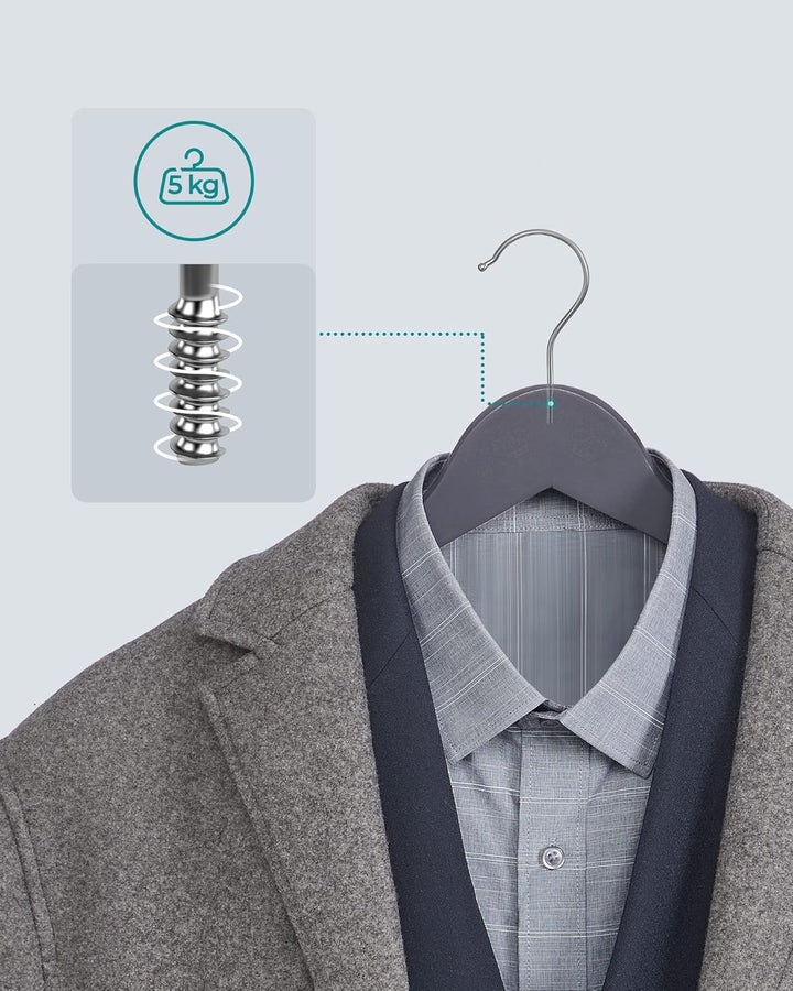 SONGMICS Kleiderbügel Holz, 20er Set, Bügel aus Massivholz, Einkerbungen im Schulterbereich, Rutschf