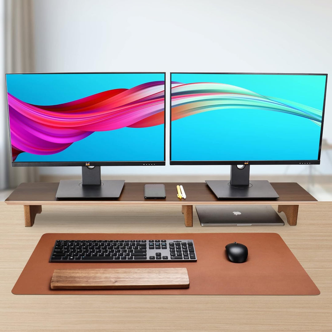 Aothia Grosser Monitor-Ständer für Computerbildschirme,Holz-Riser mit nachhaltigen Korkblockbeinen f