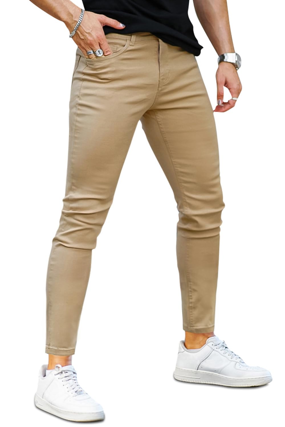 Skinny Jeans Herren Slim Fit Super Stretch Denim Hose Tapered 4 Seasons Herrenjeans, 28W / 30L Khaki