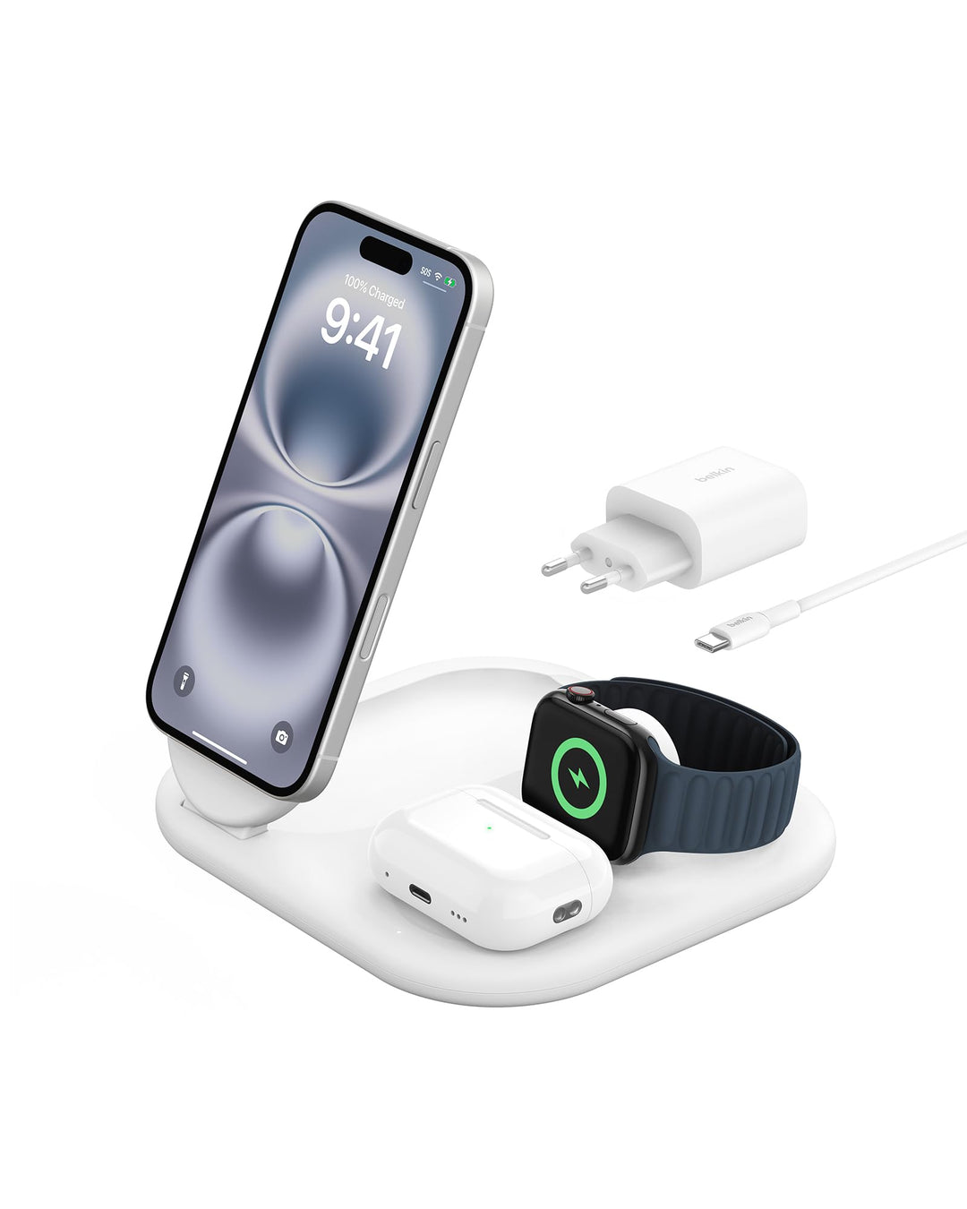 Belkin BoostCharge Ladegerät induktive 3-in-1 Ladestation Qi2, 15 W, klappbar MagSafe-kompatibles St