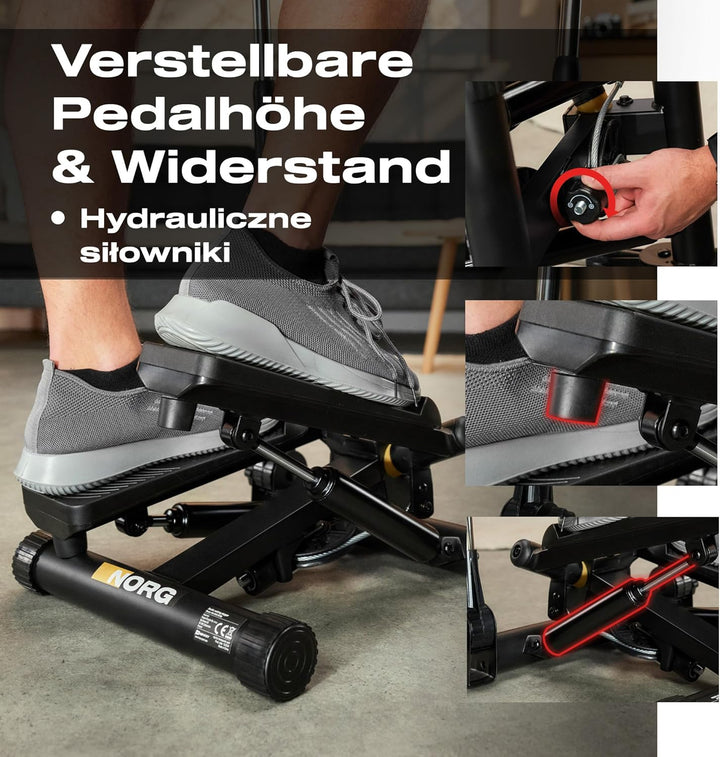 Hop-Sport Swing Stepper HS-050S Norg, Up-Down-Side-Stepper für Zuhause mit Haltegriffen, Expander &