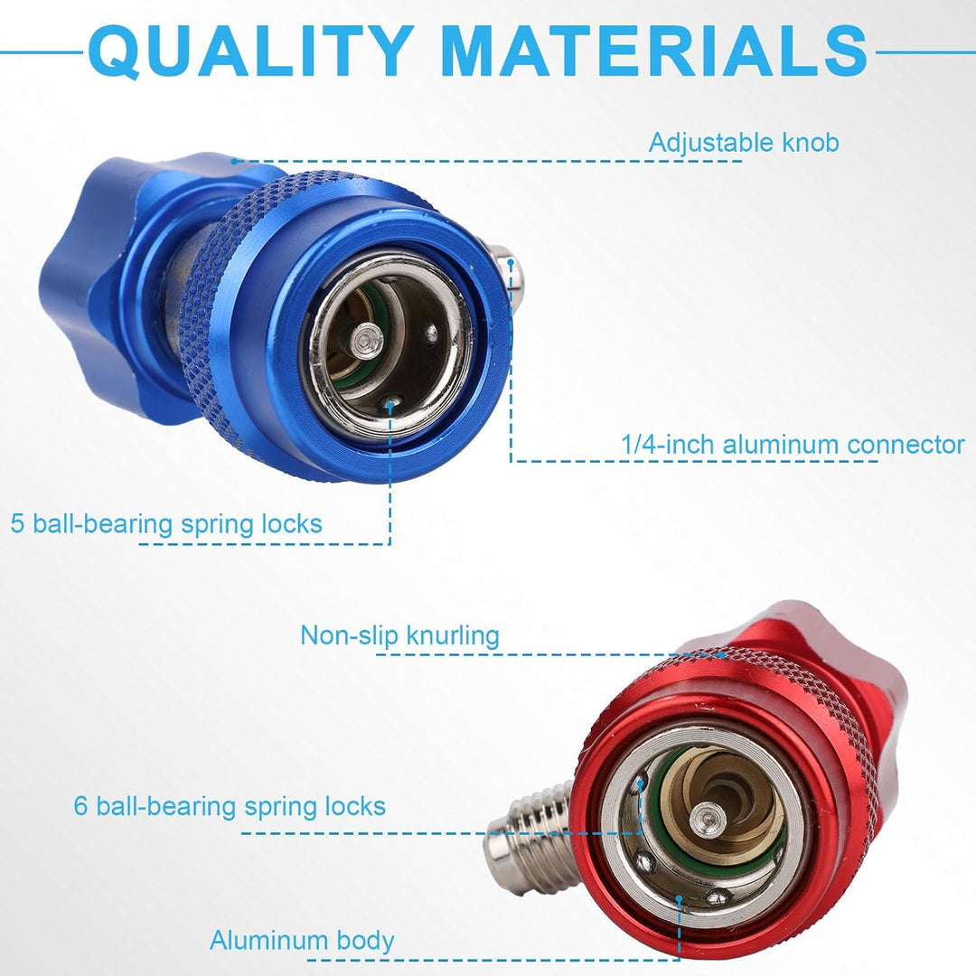 2stk R134a Schnellkupplungsadapter, Justierbar HP und LP 1/4 Zoll SAE Auto-AC Adapter Fittings Schne