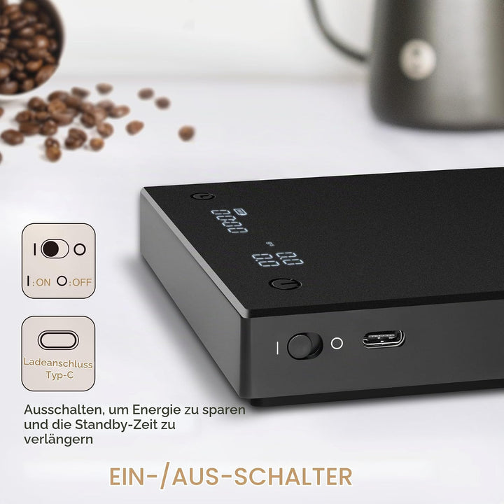 TIMEMORE Digitale Kaffeewaage Black Mirror Basic Pro, Durchflussmessung, Barista-Waage mit Timer, Po