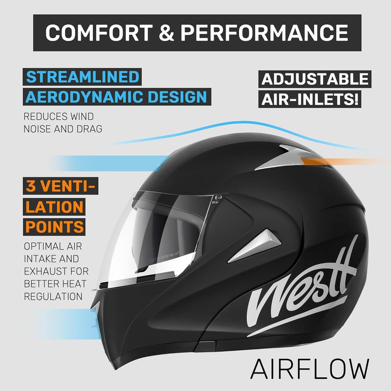 Westt Motorradhelm Herren Damen Klapphelm Jethelm mit Kinnschutz Integralhelm Scooter Roller Helm He