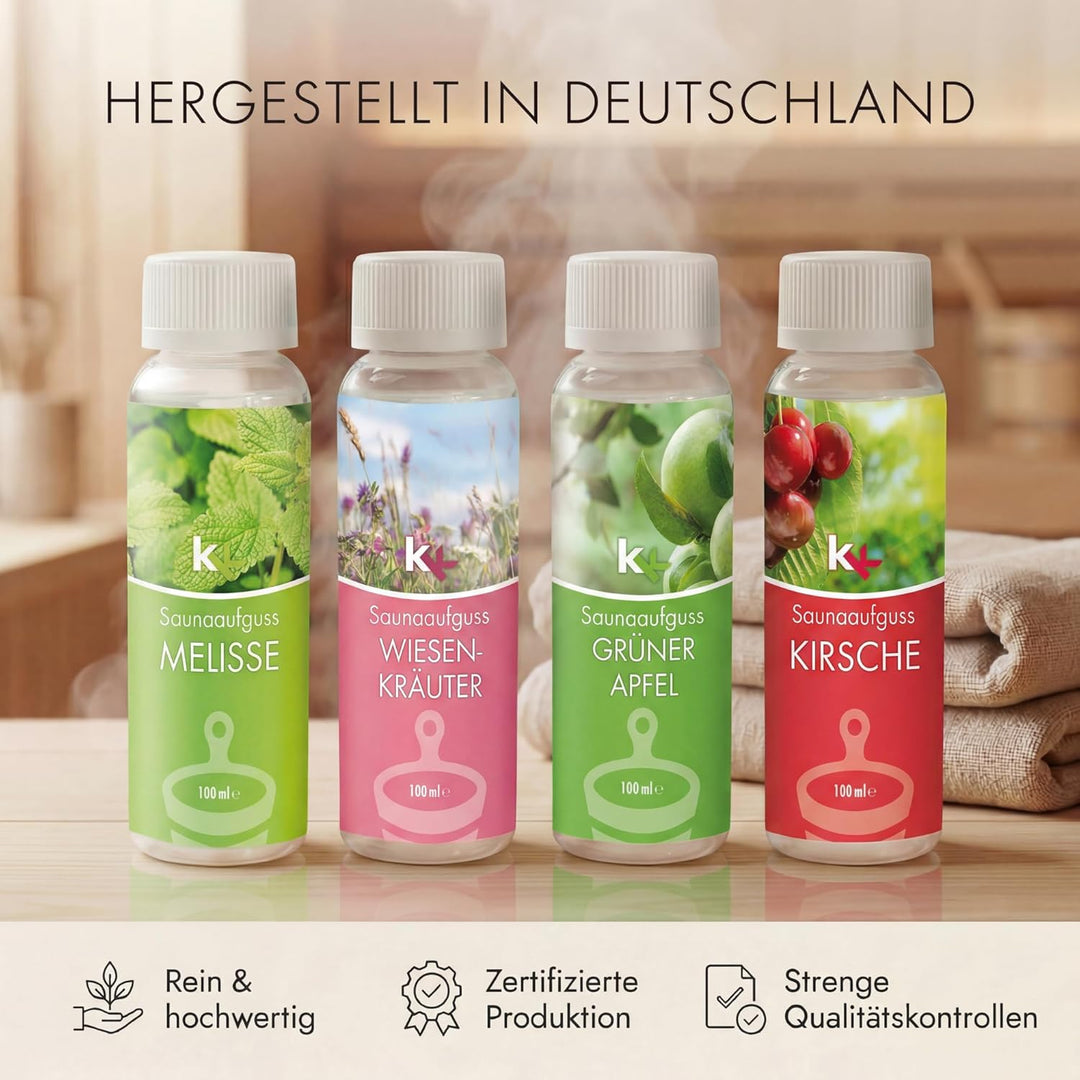 KK Saunaaufguss-Set "Altes Land" - Made in Germany - 4 verschiedene Duftsorten in einem Set - Meliss