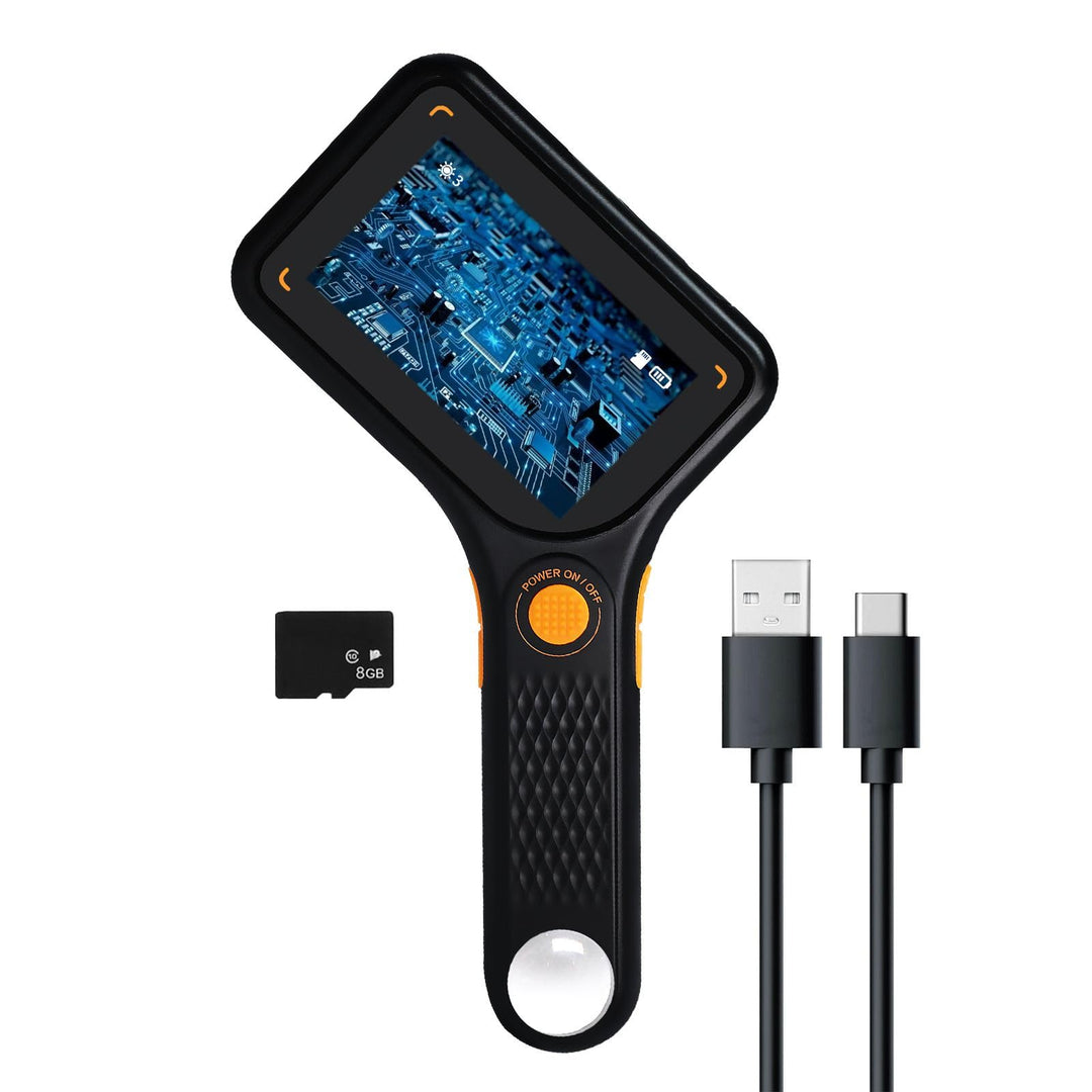 Digitales Mikroskop mit 7,6 cm (3 Zoll) IPS-Bildschirm, Autofokus, 8 LED-Leuchten, TF-Kartenschlitz,