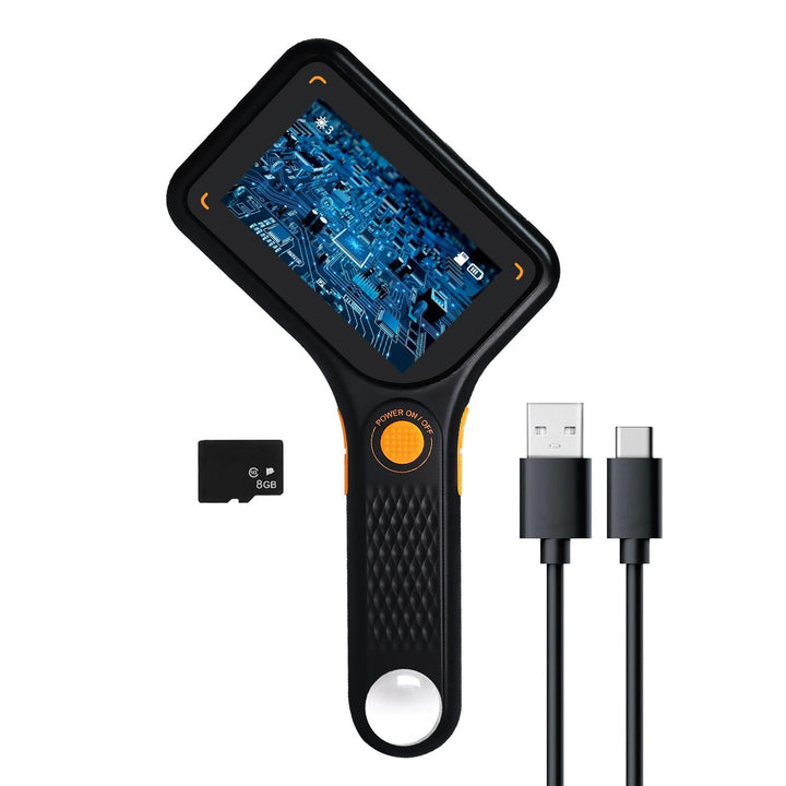 Digitales Mikroskop mit 7,6 cm (3 Zoll) IPS-Bildschirm, Autofokus, 8 LED-Leuchten, TF-Kartenschlitz,