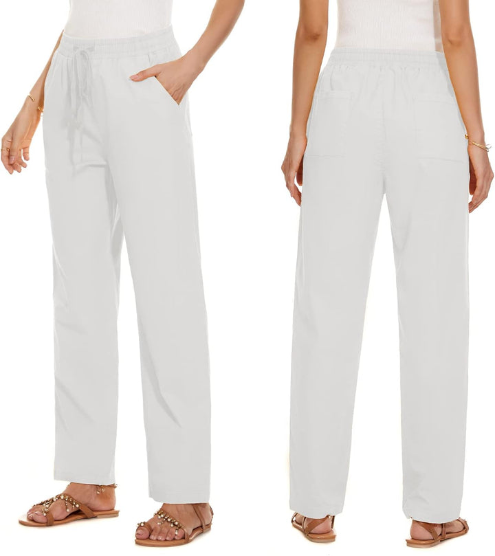 HVEPUO Hosen Damen Sommerhose Damen Leicht High Waist Hose Baumwollhose Freizeithose S A-weiss, S A-