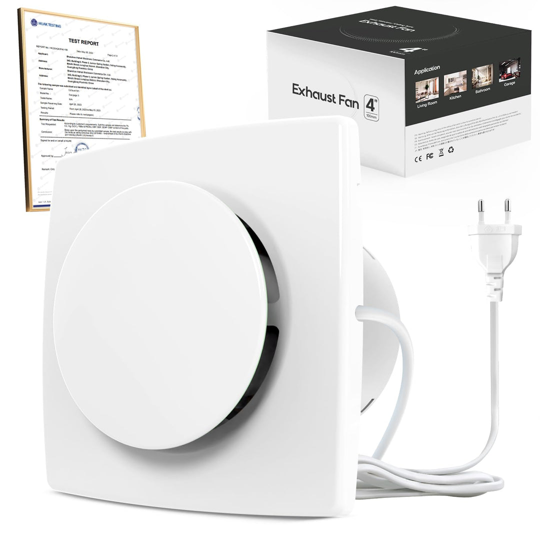 Badlüfter 100mm, 12W Leiser Abluftventilator, 130m³/h Starker Lüftung Wandventilator, Geräuscharme B