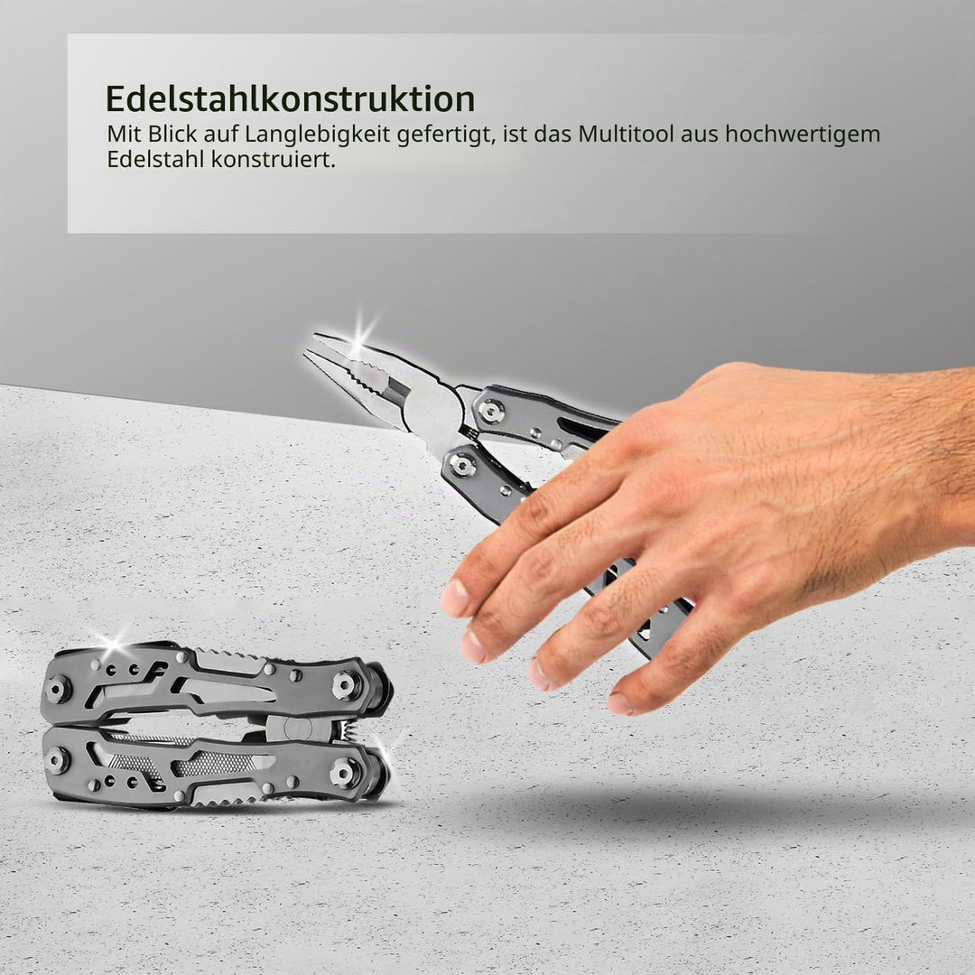 Multitool 14-in-1 mit Zange, Messer, Schraubendreher, Flaschenöffner und Nylonetui – Kompaktes und R