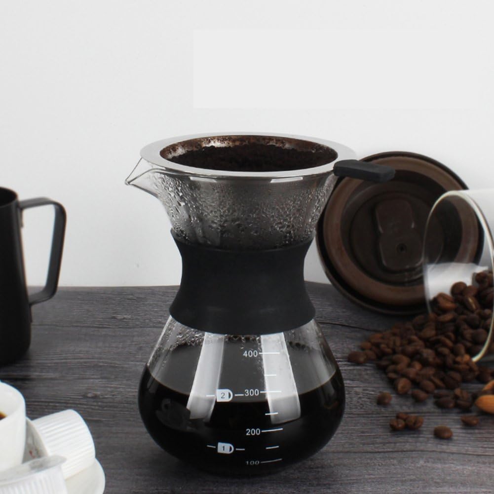 Aramox Handgebrühte Glaskaffeekanne, Kaffeekanne Glas, Tropfmaschine mit Echtholzhülse, manuell, Kaf