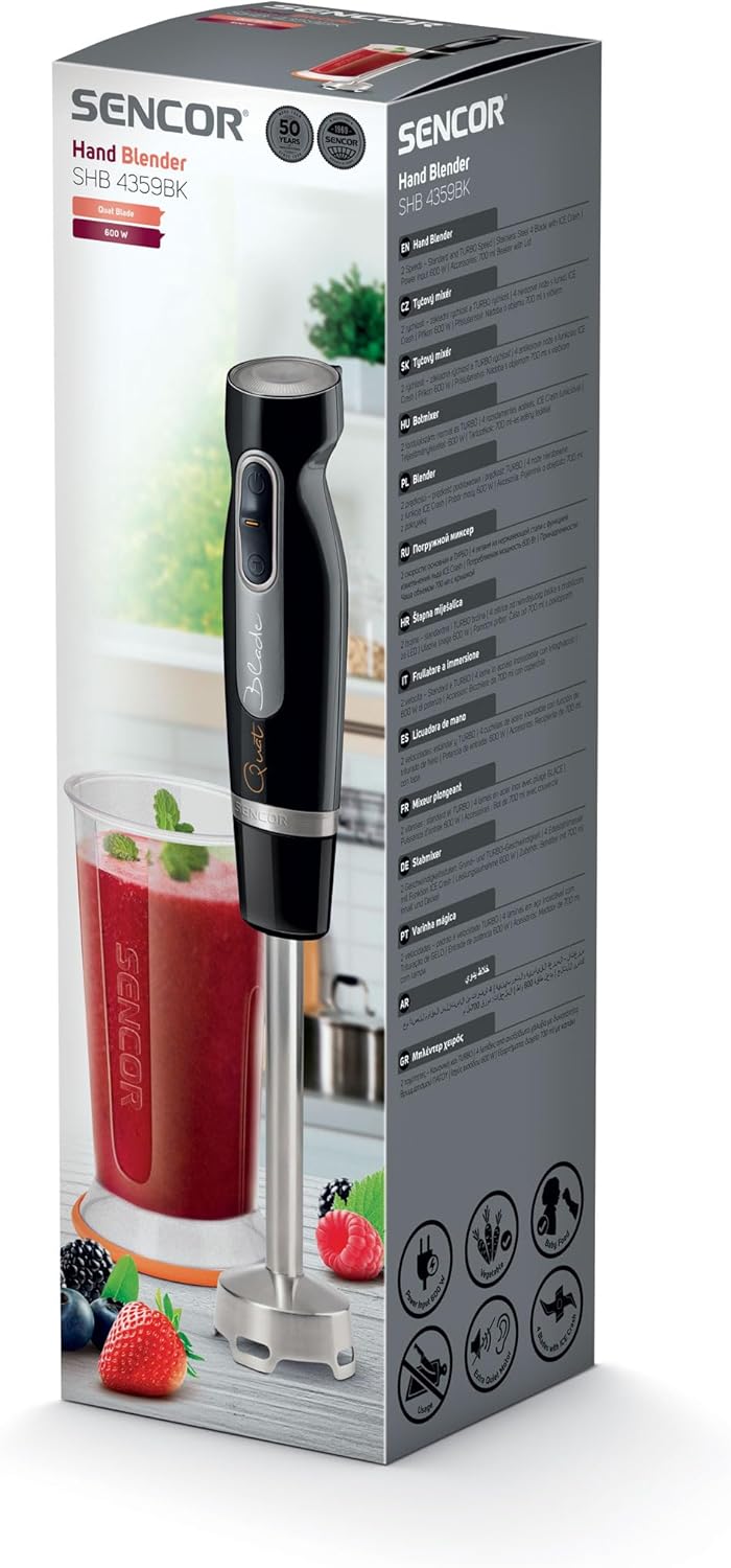 Sencor Professioneller Extra-Leiser Stabmixer - 600W, Multifunktional mit Turbo-Geschwindigkeit, Ede