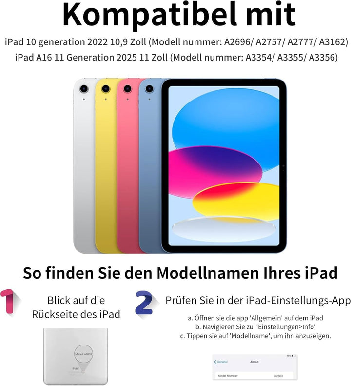 Hülle mit Tastatur für iPad 11 Generation A16/10 Generation (11/10.9 Zoll,2025/2022),7-farbige Beleu