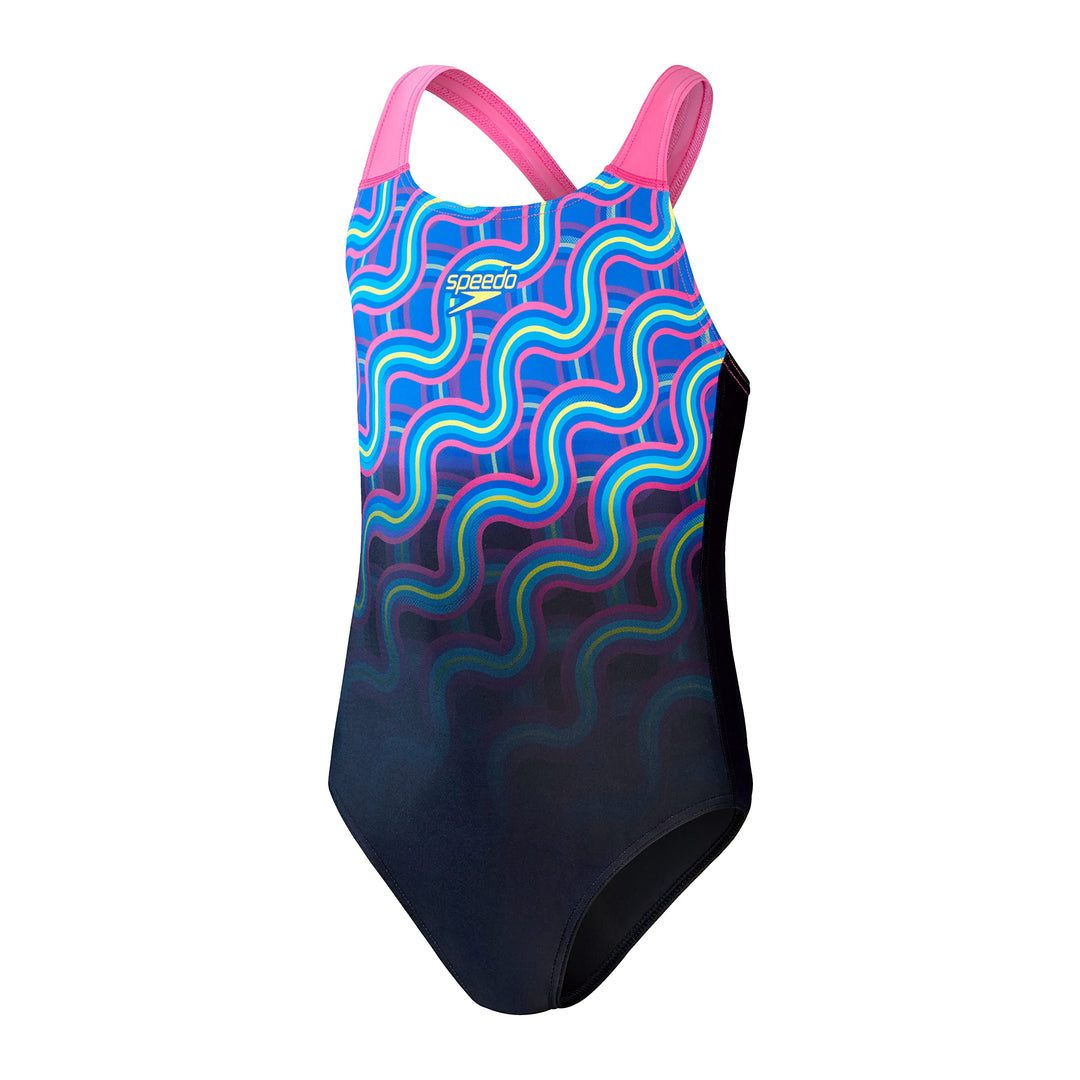 Speedo Mädchen Digital Placement Splashback Badeanzug 5 Jahre Marineblau/Rose Violet/Blau Flame/Hell