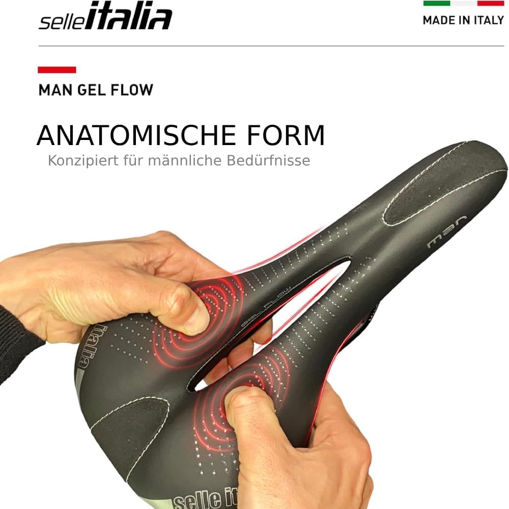Selle Italia - Sattel für Rennräder, Man Gel Flow, Rail Manganese Rohr Ø 7, Sattel Road Gran Turismu