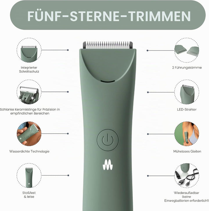 MERIDIAN Schlanker Trimmer, Scham- & Körperhaarschneider, Bikini-Haarentfernung, keine Kerben, Rasie