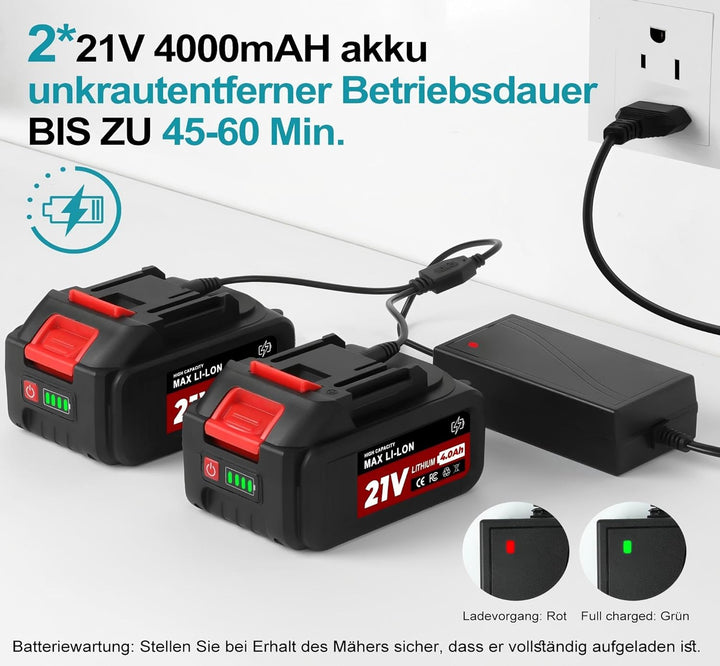 21V Rasentrimmer mit Akku for Makita, Rasentrimmer mit Unkrautbürste. 750w Bürstenloser Motor, 180°