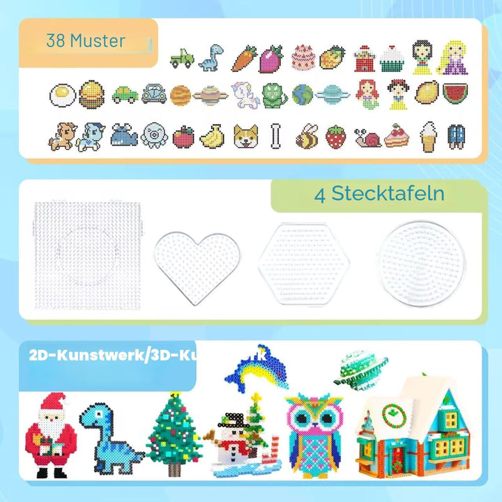 11000 Stück Bügelperlen Set, 20 Farben 5MM Steckperlen mit Aufbewahrungsbox, Bügelperlen Platten, Be