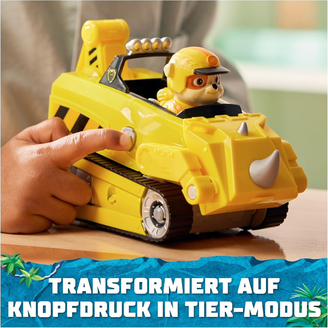 PAW PATROL Jungle Pups – Nashorn-Fahrzeug mit Rubble-Figur (Basis Fahrzeug), Spielzeug für Kinder ab