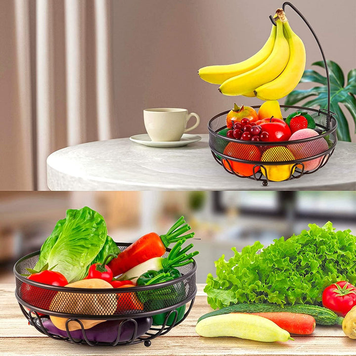 Obstkorb mit Bananenhalter, Obstschale, Gemüsekorb aus Metall, stehend, tägliche Küchenaufbewahrung,