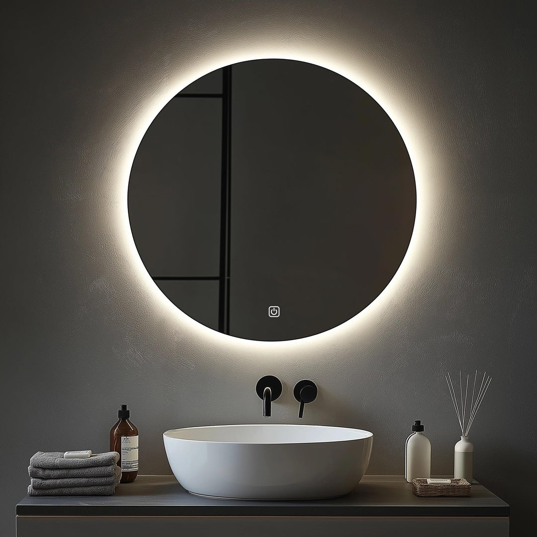Rund Badezimmer Wandspiegel, Badspiegel Mit Beleuchtung, 79cm Spiegel mit LED Licht, Touch Schalter