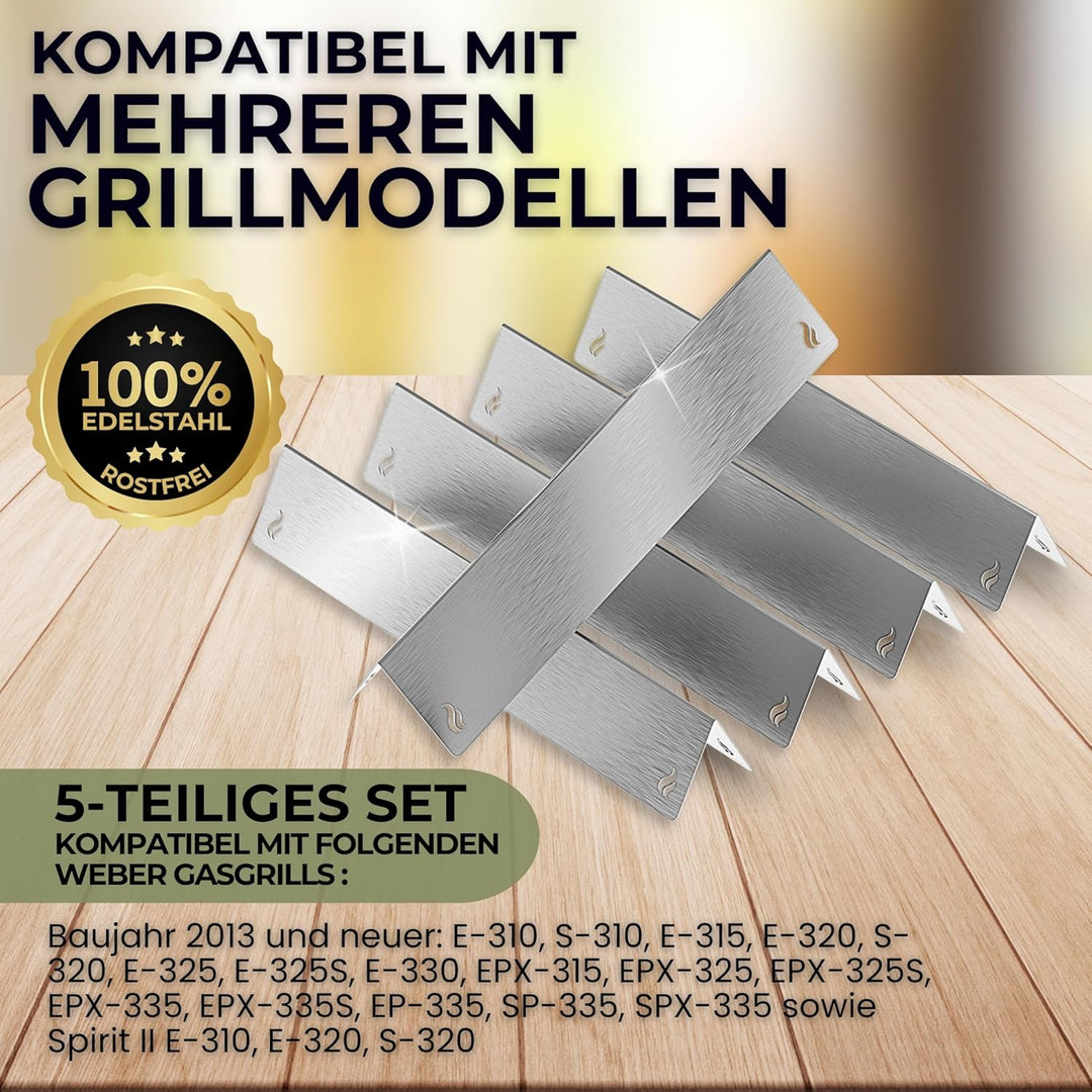 Aromaschienen & Brennerabdeckung für Weber Spirit 310/320/330 ab 2013 | Edelstahl 5er Set – passend
