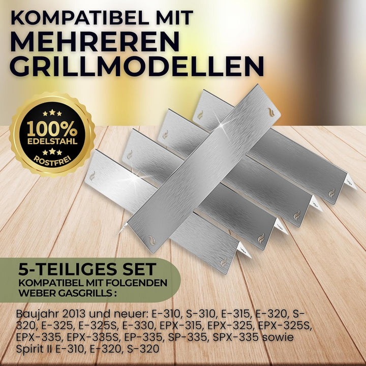Aromaschienen & Brennerabdeckung für Weber Spirit 310/320/330 ab 2013 | Edelstahl 5er Set – passend