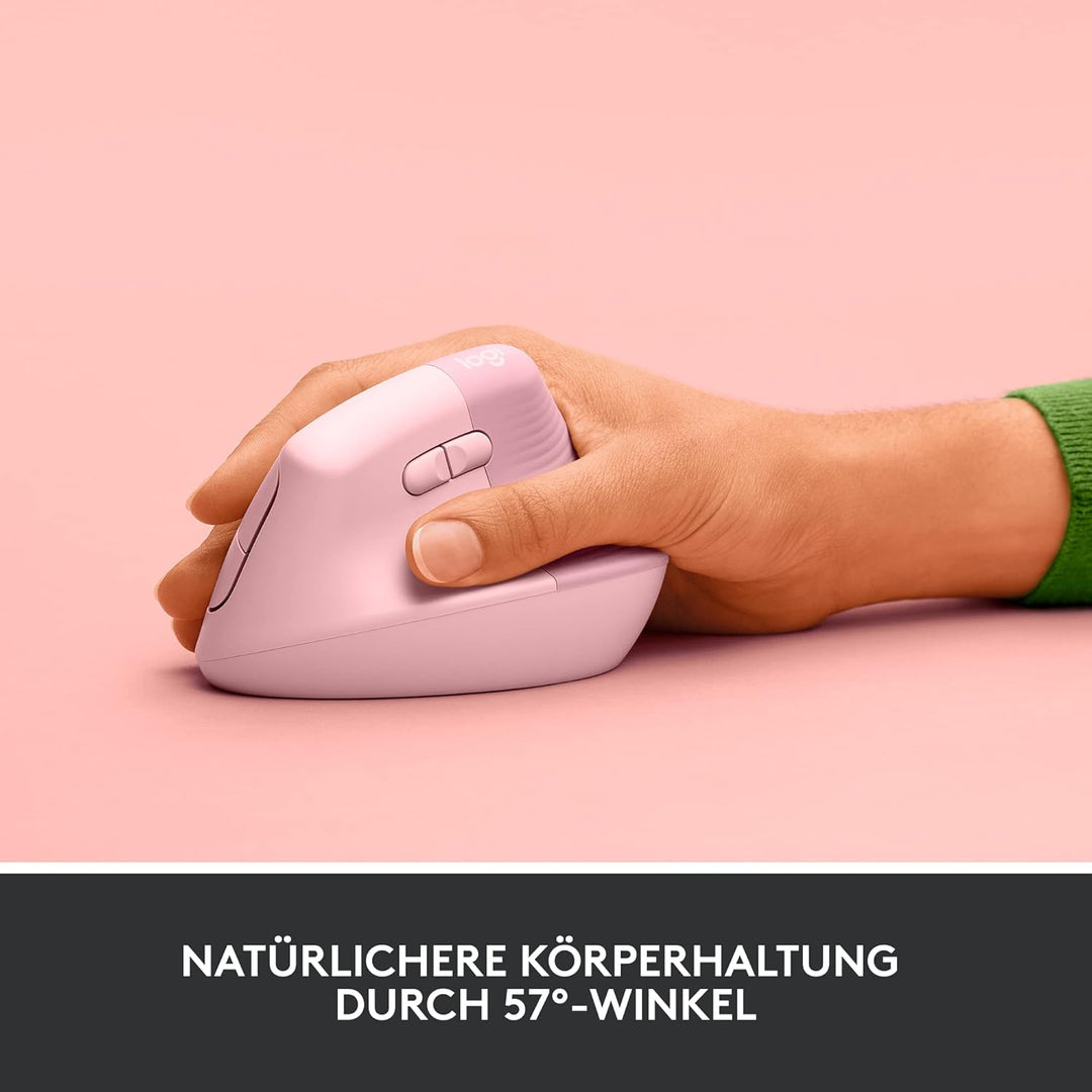 Logitech Lift Vertikale Ergonomische Maus, Kabellos, Bluetooth oder Logi Bolt USB-Empfänger, Leise K