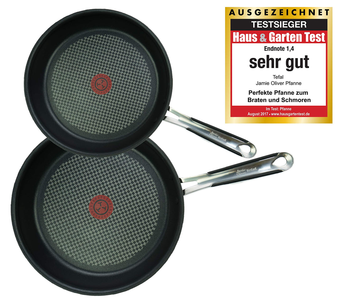 Tefal E85710 Jamie Oliver Pfannenset 2-tlg, Bratpfanne 24 und 28 cm, Induktion Pfannen mit Antihaftb