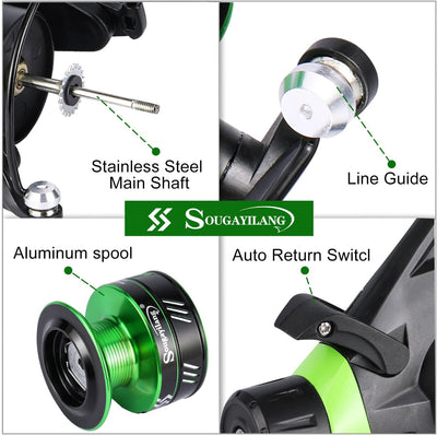 Sougayilang Angelrollen Karpfenangelrolle 13+1BB Kugellager Spinnrollen, Bait Runner Rollen, Glatte,