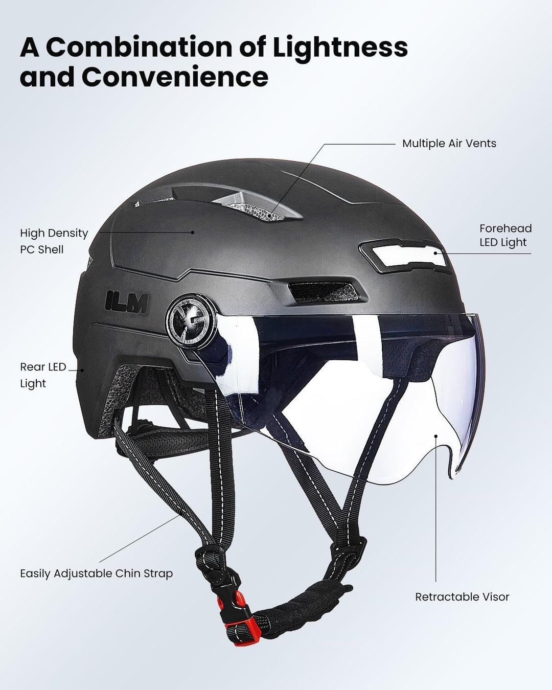 ILM Fahrradhelm mit Visier und LED Licht Mountain&Road Fahrradhelme für Damen und Herren Fahrradhelm
