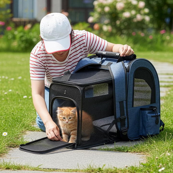 Erweiterbarer Haustier-Rucksackträger für Katzen & Hunde, Atmungsaktiver Katzen-Rucksackträger mit P
