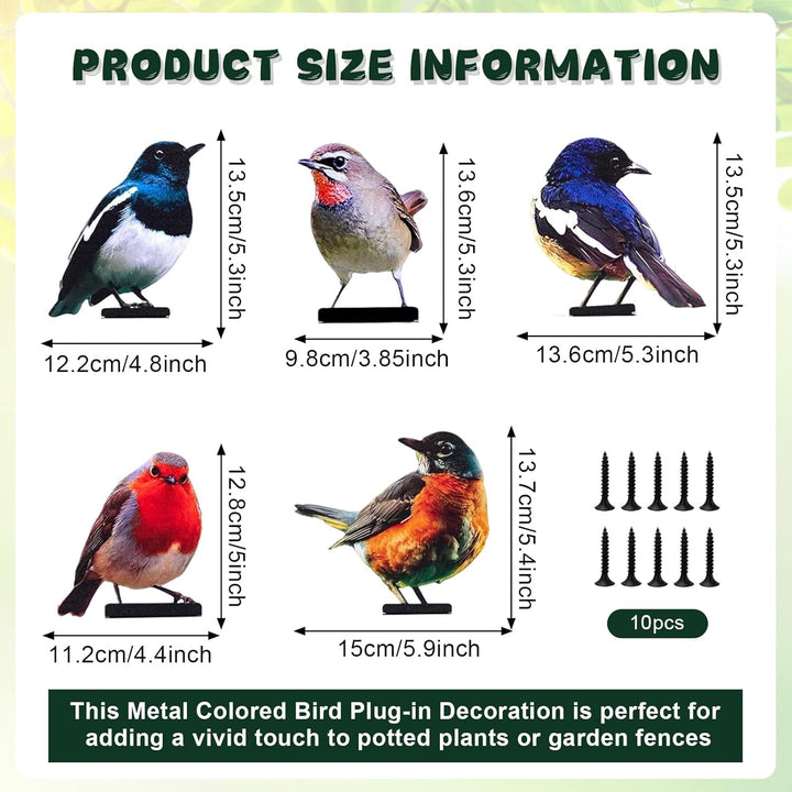 5 Stück Gartendeko Bemalte Vogel Vögel Gartenstecker Deko Gartendeko Für Draussen Metall Vogel Baums