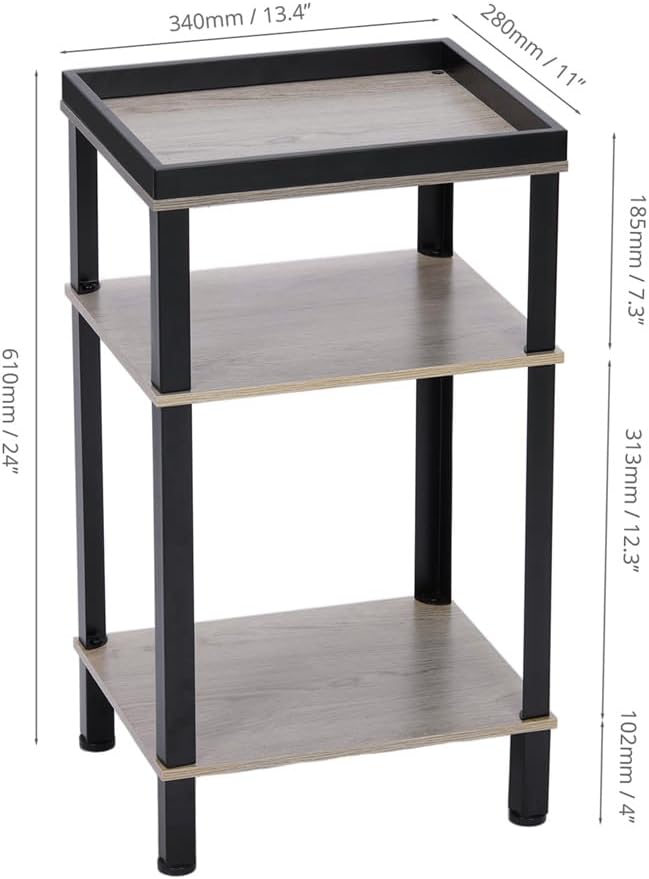 Beistelltisch Rechteckig Schmal, 3 Ebenen Nachttisch Industrial Design, Kleiner Couchtisch mit Table
